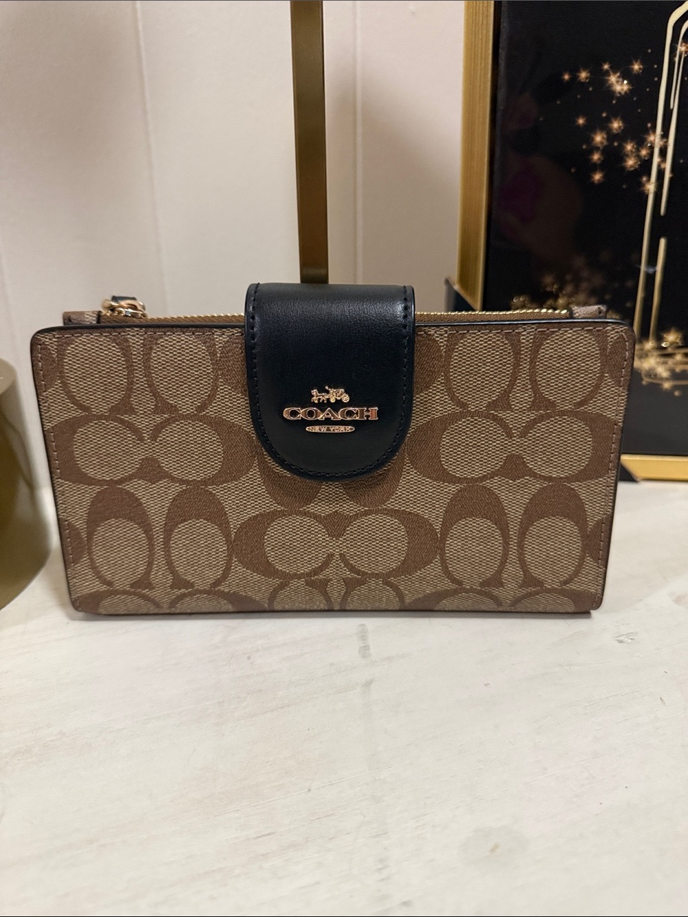 Coach Tech Signature Canvas Wallet in Brown with Black Tab